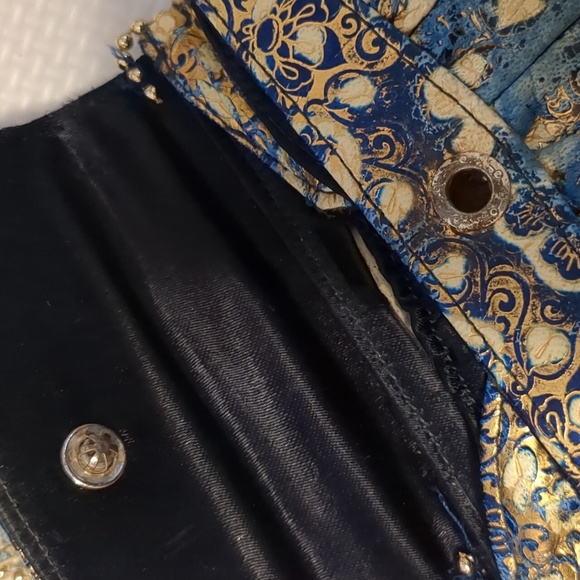 Vintage Blue/Gold Leather mini bag with Gold bead chain - Picture 5 of 5